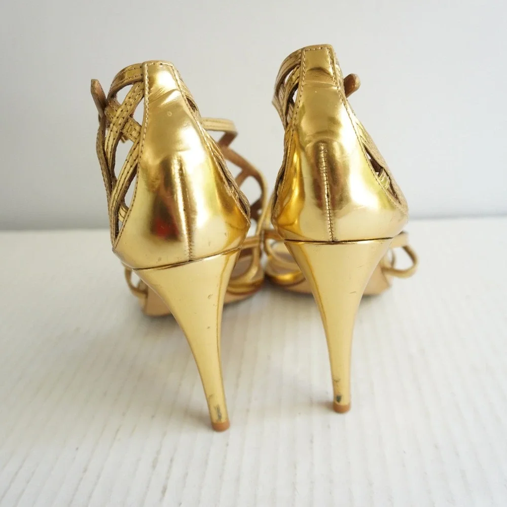 Tory Burch Amalie Metallic Cage Sandal Gold Strappy Sandals Party Shoes Prom 8.5